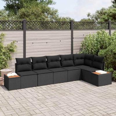 Tuinbankenset met kussen 6 pcs Zwart Poly riet