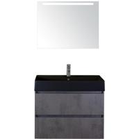 Maxx XL Badmeubelset 80 cm - Beton Antraciet - Wastafel Kube Zwart 1 Kraangat met LED Spiegel - thumbnail