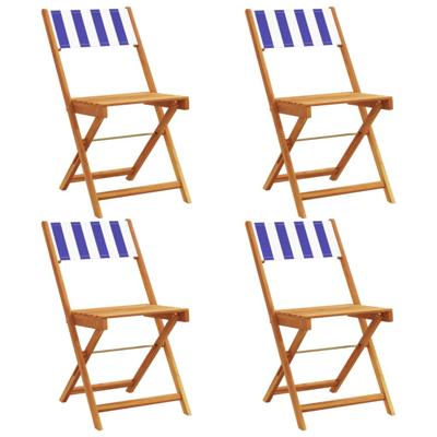 Tuinstoelen 4 st inklapbaar stof en massief hout blauw en wit - thumbnail