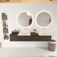 MONDIAZ BUKLA 200cm badmeubel met module 40 rechts kleur Dark Brown met 4 lades. Wastafel CLOUD dubbel 0 kraangaten kleur Talc. - thumbnail