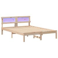 Bedframe met LED -striplichten met hoofdeinde Bruin 135 x 190 cm Grenenhout - thumbnail