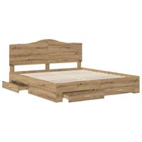 Bedframe met hoofdeinde Artisan Eiken 180 x 200 cm Bewerkt hout - thumbnail