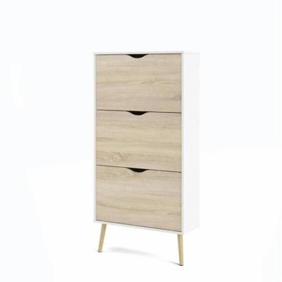 Schoenenkast - Wit/Eiken - 12 paar - Uitlopende massief houten voet - 70,2 x 23,9 x 138,9 cm