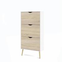 Schoenenkast - Wit/Eiken - 12 paar - Uitlopende massief houten voet - 70,2 x 23,9 x 138,9 cm - thumbnail
