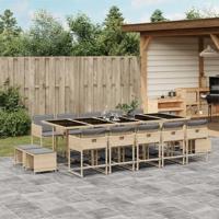 15-delige Tuinset met kussens poly rattan gemengd beige - thumbnail
