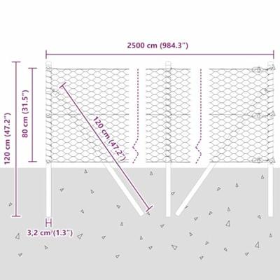VidaXL Afrasteringspaal grijs 25 x 0,8 m (36 mm gaas) staal en pvc