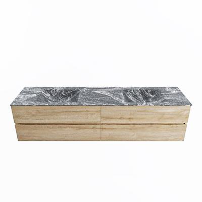 MONDIAZ VICA-DLUX 200cm badmeubel onderkast Washed Oak 4 lades. Inbouw wastafel CLOUD dubbel 2 kraangaten, kleur Lava.