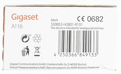 Gigaset A116 - Draadloze DECT-telefoon - Groot display met achtergrondverlichting - Met nummerweergave - 12 uur gesprekstijd en 130 uur standby-tijd - Telefoonboek met 50 contacten, Zwart
