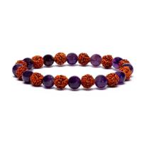 Edelsteen Armband Rudraksha/Amethist - elastisch - thumbnail
