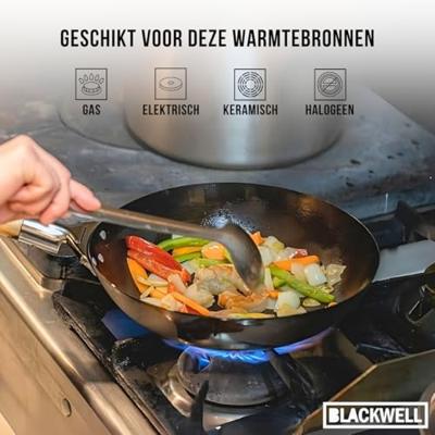 Blackwell Pannenset Voccelli Carbonstaal - Koekenpan ø 24 cm & Wokpan ø 25 cm - zonder anti-aanbaklaag - 2 delig