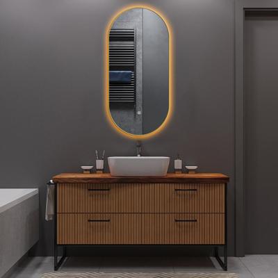 Badkamerspiegel LED Verwarming 40x75cm Goud - Ovaal. Dimbaar. Touch