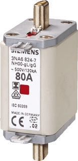 Siemens 3NA68247 Zekeringsinzetstuk Afmeting zekering : 00 80 A 500 V/AC, 250 V/DC 3 stuk(s)