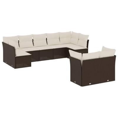 9-delige Loungeset met kussens poly rattan bruin