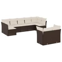 9-delige Loungeset met kussens poly rattan bruin - thumbnail