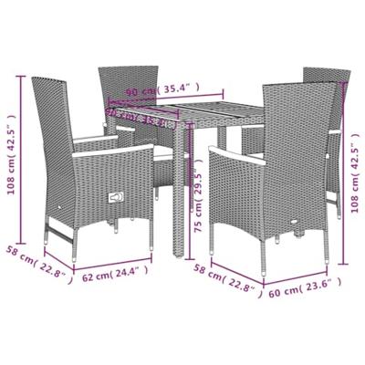 5-delige Tuinset met kussens poly rattan zwart