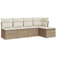 5-delige Loungeset met kussens poly rattan beige - thumbnail