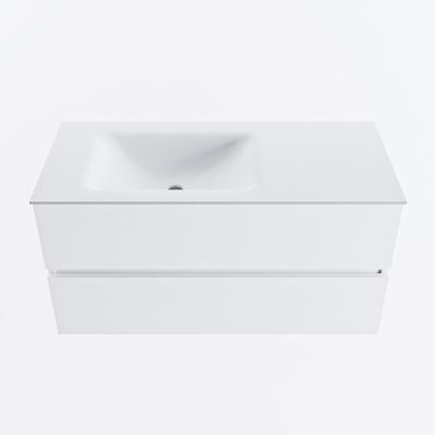 MONDIAZ VICA 100cm badmeubel onderkast Talc 2 lades. Wastafel CLOUD links zonder kraangat, kleur Talc.