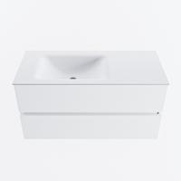 MONDIAZ VICA 100cm badmeubel onderkast Talc 2 lades. Wastafel CLOUD links zonder kraangat, kleur Talc. - thumbnail