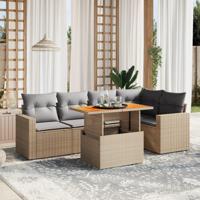6-delige Loungeset met kussens poly rattan beige - thumbnail
