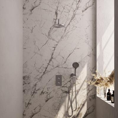 Inbouw Regendouche Set Brauer Brushed Edition Gebogen Wanduitloop Ronde Hoofddouche 20 cm Met Handdouche 3 Standen RVS Look Brauer