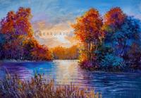 Schilderij - Herfst op de rivier - Print op canvas , Multikleur , 3 maten , Premium print - thumbnail