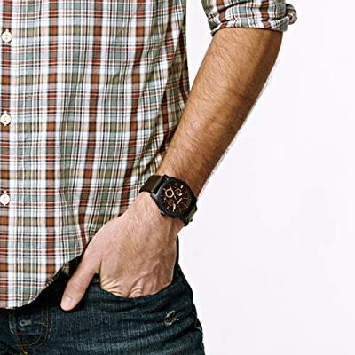 Fossil Heren FS4656 bruin lederen analoog quartz horloge met bruine wijzerplaat