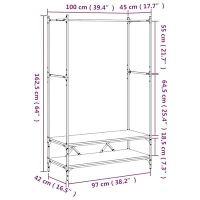 Kledingrek met schappen bewerkt hout bruin eikenkleur