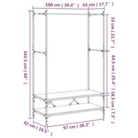 Kledingrek met schappen bewerkt hout bruin eikenkleur - thumbnail