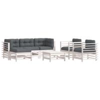 7-delige Loungeset met kussens massief hout wit - thumbnail