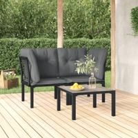 3-delige Loungeset met kussens poly rattan zwart en grijs - thumbnail
