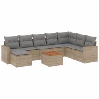9-delige Loungeset met kussens poly rattan beige - thumbnail