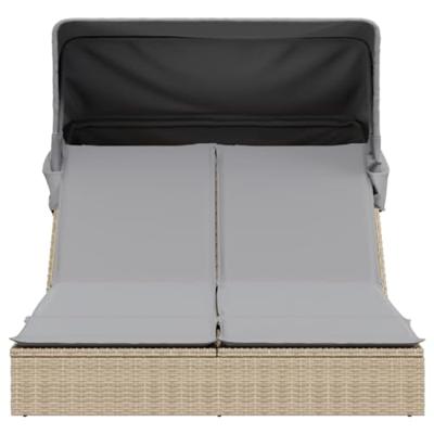 Ligbed 2-persoons met luifel en kussens poly rattan beige Ligbed 2-persoons met luifel en kussens poly rattan beige