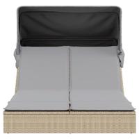 Ligbed 2-persoons met luifel en kussens poly rattan beige - thumbnail