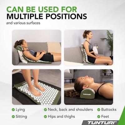 Tunturi Spijkermat met kussen - Acupressuur - Meditatie Mat - Acupunctuur Set - 68x42x2 cm - Legergroen