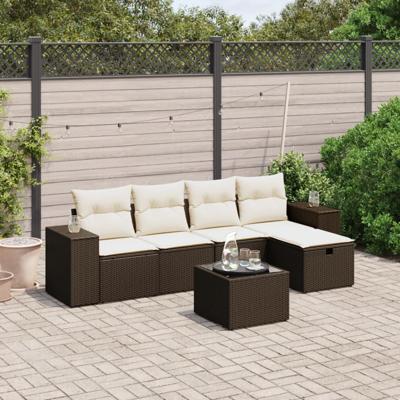 5-delige Loungeset met kussens poly rattan bruin