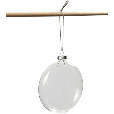 Creativ Company Plat glazen kerstbal, d 8 cm, dikte 2,1 cm, 6 stuk/ 1 doos