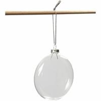 Creativ Company Plat glazen kerstbal, d 8 cm, dikte 2,1 cm, 6 stuk/ 1 doos - thumbnail