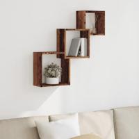 Wandplanken kubus 68x15x68 cm bewerkt hout oud houtkleurig - thumbnail