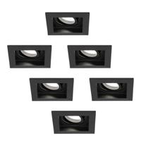 Set van 6 Fresno LED inbouwspots vierkant - GU10 - 4 Watt 345 Lumen - 6500K Daglicht Wit - Dimbaar - Kantelbaar - Verzonken - IP20 voor binnen - Zwart - Anti-glare - thumbnail