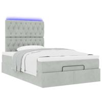 Ottoman bed met matrassen en LED's 160x200cm fluweel lichtgrijs - thumbnail