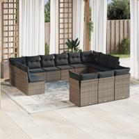 13-delige Loungeset met kussens poly rattan grijs - thumbnail
