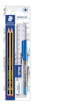 Schrijfset Staedtler inhoud 2 Noris potloden HB en balpen gum slijper en liniaal 6 stuks