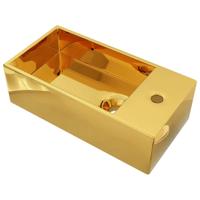 VidaXL Wastafel met overloop 49x25x15 cm keramiek goudkleurig - thumbnail