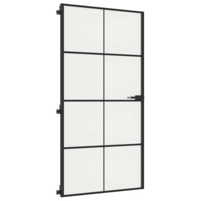 Binnendeur smal 102,5x201,5 cm gehard glas en aluminium zwart