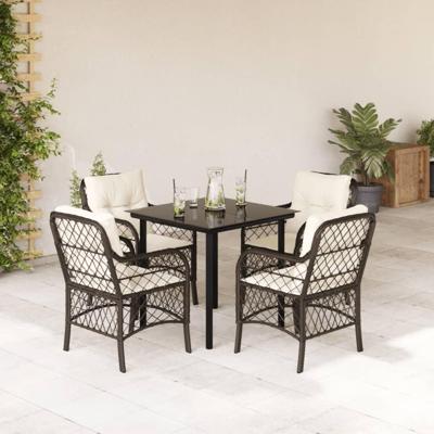 5-delige Tuinset met kussens poly rattan bruin