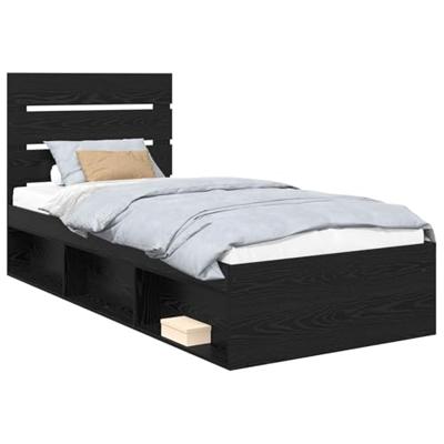 Bedframe met hoofdeinde Zwart 90 x 190 cm Massief grenenhout