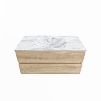 MONDIAZ VICA-DLUX 100cm badmeubel onderkast Washed Oak 2 lades. Inbouw wastafel CLOUD midden 1 kraangat, kleur Glace. - thumbnail