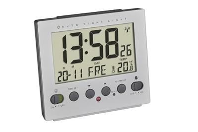 TFA Dostmann 60.2561.55 Zendergestuurd Wekker Zilver Alarmtijden 1