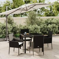 5-delige Tuinset met kussens poly rattan zwart - thumbnail