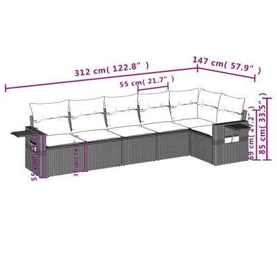 7-delige Loungeset met kussens poly rattan grijs - thumbnail